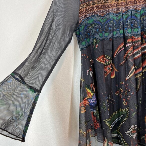 Desigual Blouse Top Tunic Floral Print Sheer Babydoll Medium - Picture 6 of 10